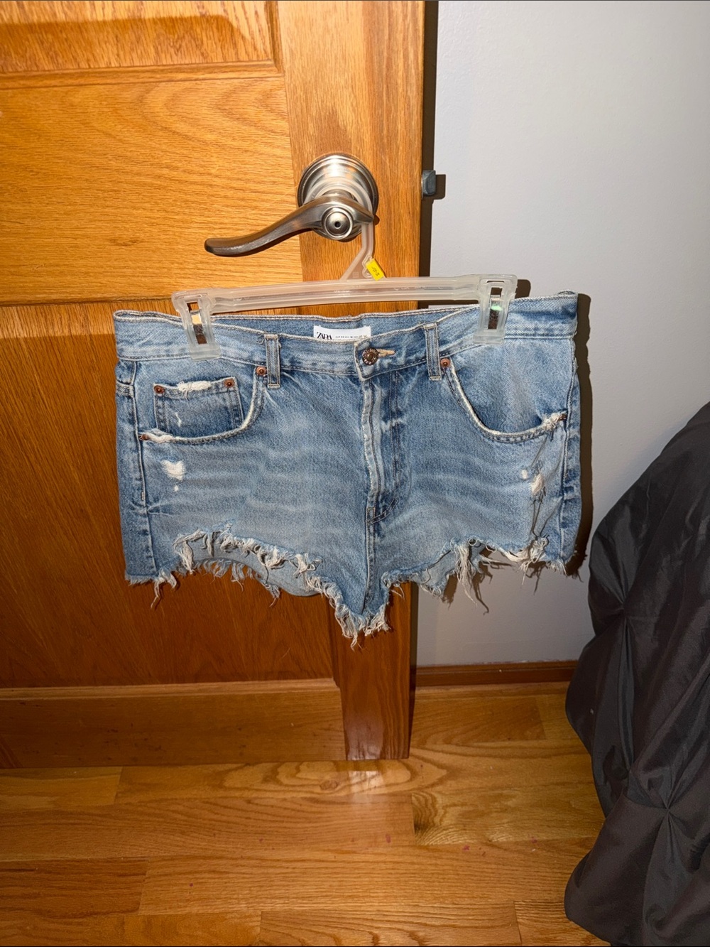 Zara Light Blue Distressed Denim Shorts